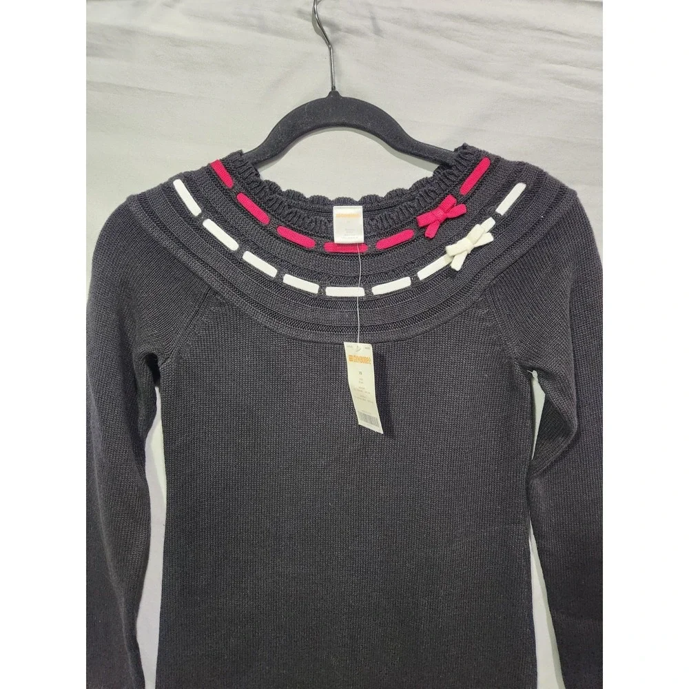 NWT Gymboree Black Knit Holiday Christmas Sweater Dress Ribbon Neckline Girls 10